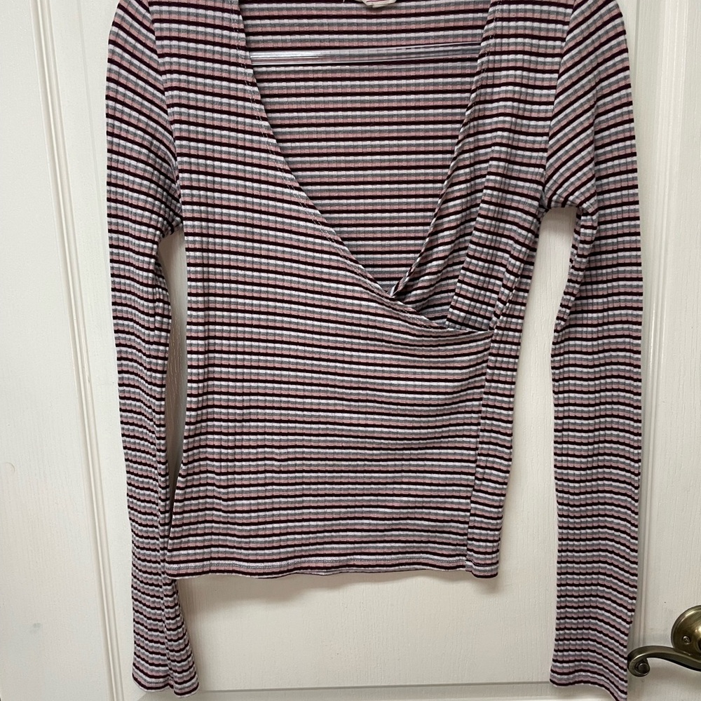 Cape Juby Burgundy and White Striped Wrap Top
